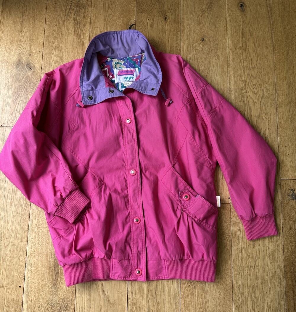 Vintage 90s Women’s Izzi Jacket Winter Coat Pink Purple Zip Snap Pockets Medium